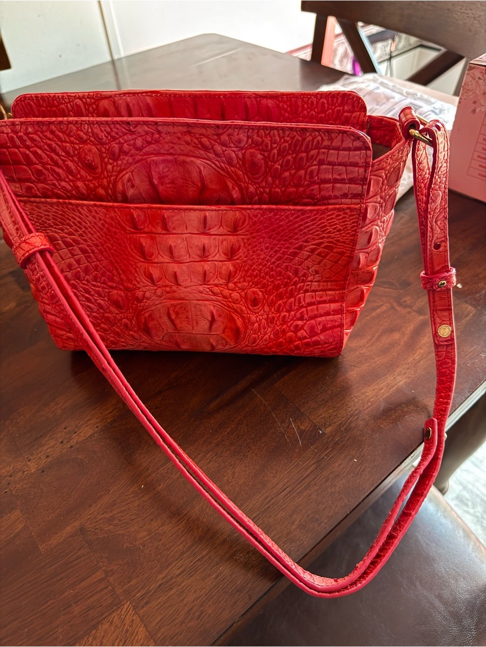 Brahmin Red Croc-Embossed Crossbody Bag